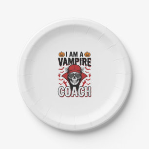 Vampire Coach Halloween Skull Vintage Shirt Design Paper Plate