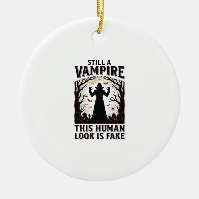 Vampire Costume Shirt Funny Halloween Human Disgui Ceramic Tree Decoration (Front)