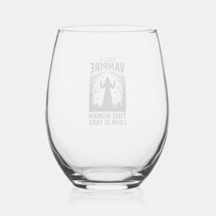 Vampire Costume Shirt Funny Halloween Human Disgui Stemless Wine Glass