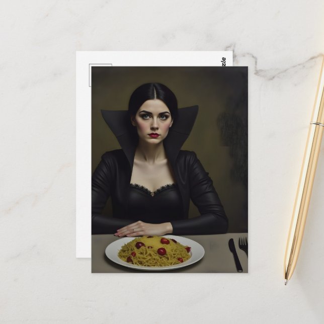 Vampire Count Woman With Spaghetti Postcard (Front/Back In Situ)