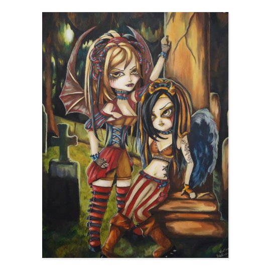 Vampire Dark Angel Gothic Graveyard Art Postcard