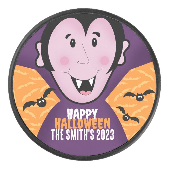 Vampire Dracula Bats Kids Cute Happy Halloween  Hockey Puck (Front)