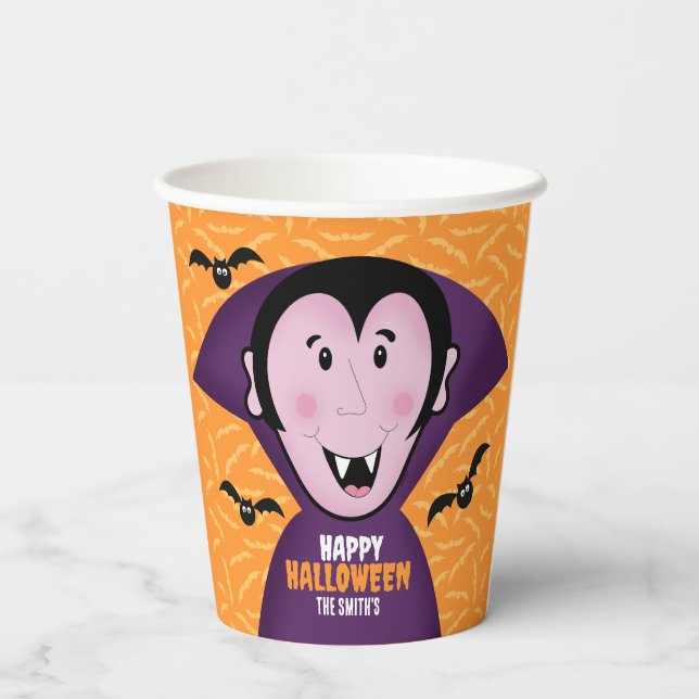 Vampire Dracula Bats Kids Cute Happy Halloween  Paper Cups (Back)