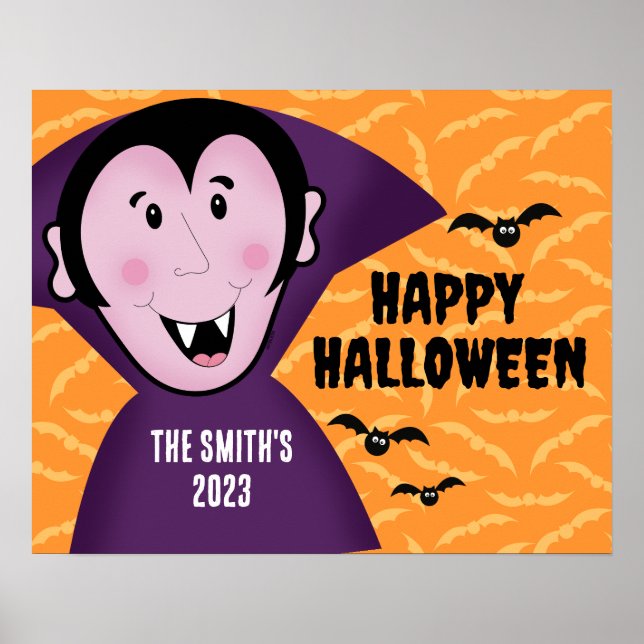 Vampire Dracula Bats Kids Cute Happy Halloween  Poster (Front)