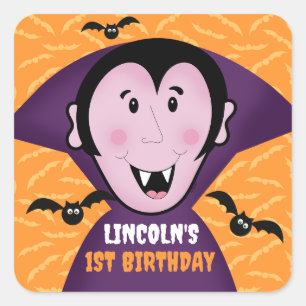 Vampire Dracula Bats Kids Cute Happy Halloween Square Sticker