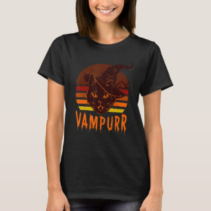 Vampire Dracula Cat Vampurr Retro Cat Face Hallowe T-Shirt