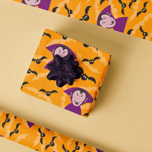 Vampire Dracula Halloween Kids Cute Bats Wrapping Paper