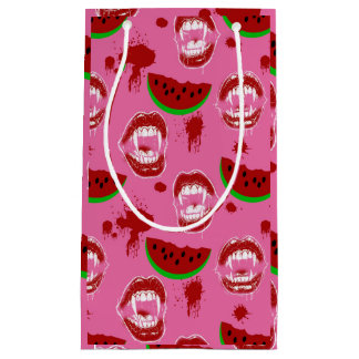 Vampire Eating Watermelon Summerween Party Pink Small Gift Bag