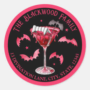 Vampire Fang Martini Halloween Return Address Classic Round Sticker