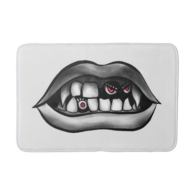 Vampire Fangs And Evil Creatures Weird Goth Bath Mat (Front)