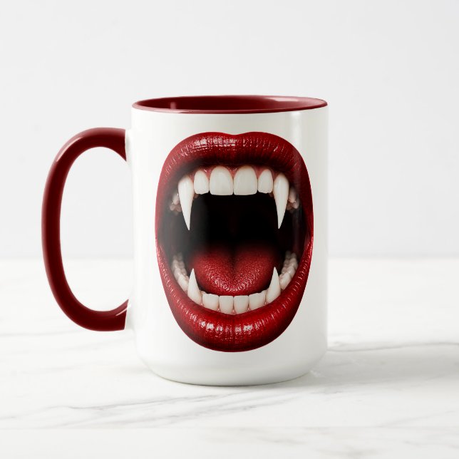 Vampire Fangs Red Lips Open Mouth Halloween Mug (Left)