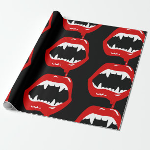 vampire fangs spooky scary monster wrapping paper