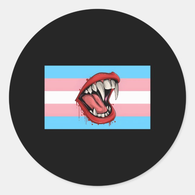 Vampire Fangs Th Transgender Pride Flag Halloween  Classic Round Sticker (Front)