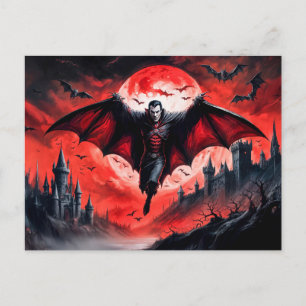 Vampire Flying Over Haunted Castle Postcard