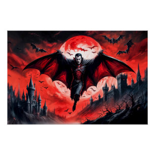 Vampire Flying Over Haunted Castle Poster