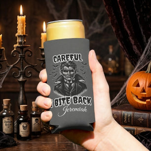 Vampire funny Halloween party favour"Careful I bit Seltzer Can Cooler