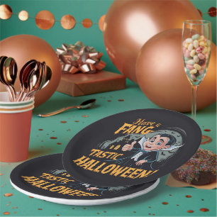 Vampire Funny Have a Fang-Tastic Halloween Paper Plate