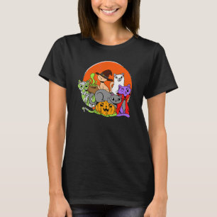 Vampire Ghost Zombie Witch Cats In Pumpkin Cute Ha T-Shirt