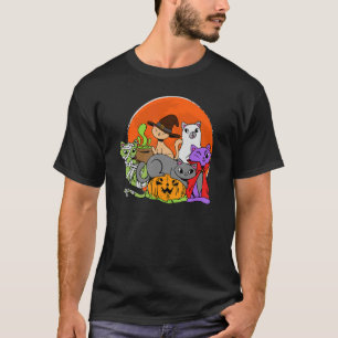 Vampire Ghost Zombie Witch Cats In Pumpkin Cute Ha T-Shirt
