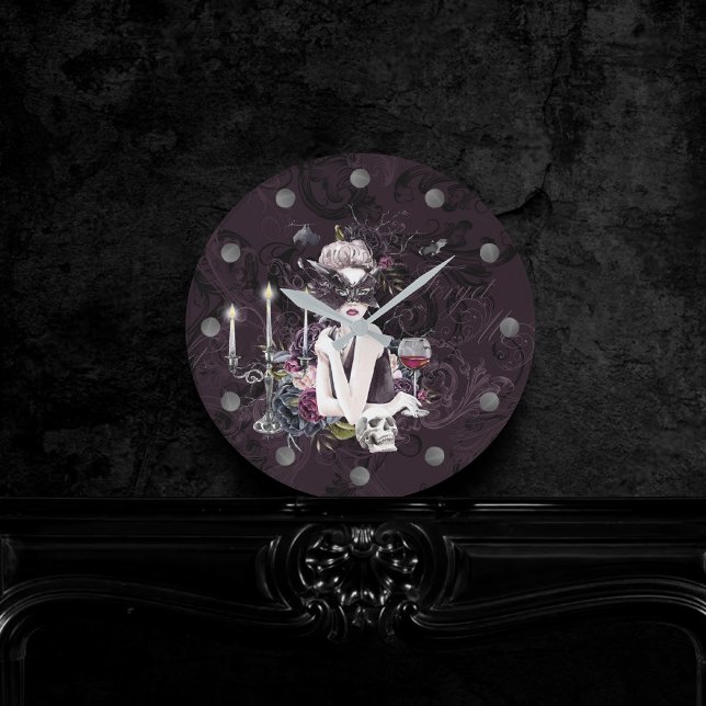 Vampire Glam | Moody Gothic Vampiress Round Clock (Creator Uploaded)