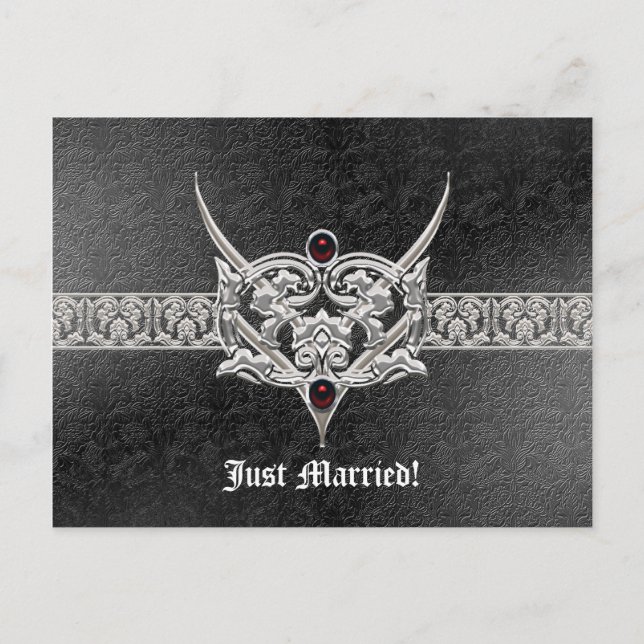 Vampire Goth Faux Leather Jewelled Wedding Announcement Postcard (Front)