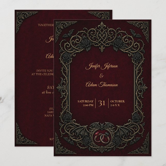 Vampire Gothic Halloween Wedding Invitation (Front/Back)