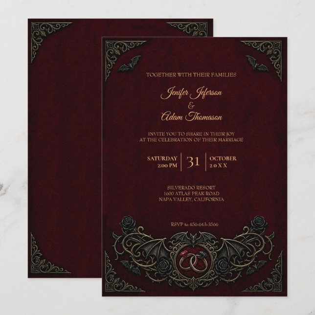 Vampire Gothic Halloween Wedding Invitation (Front/Back)