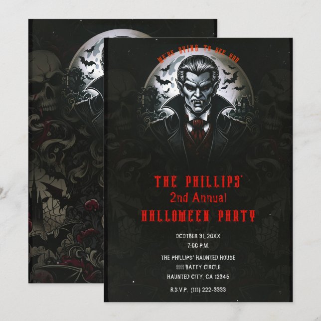 Vampire & Gothic Skulls Halloween Party Invitation (Front/Back)
