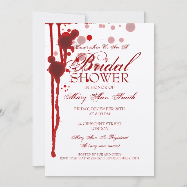 Vampire Halloween Bridal Shower Fake Blood Red Invitation (Front)