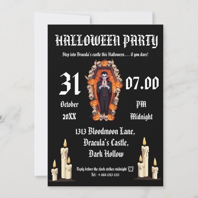  Vampire halloween party- Black Invitation card (Front)