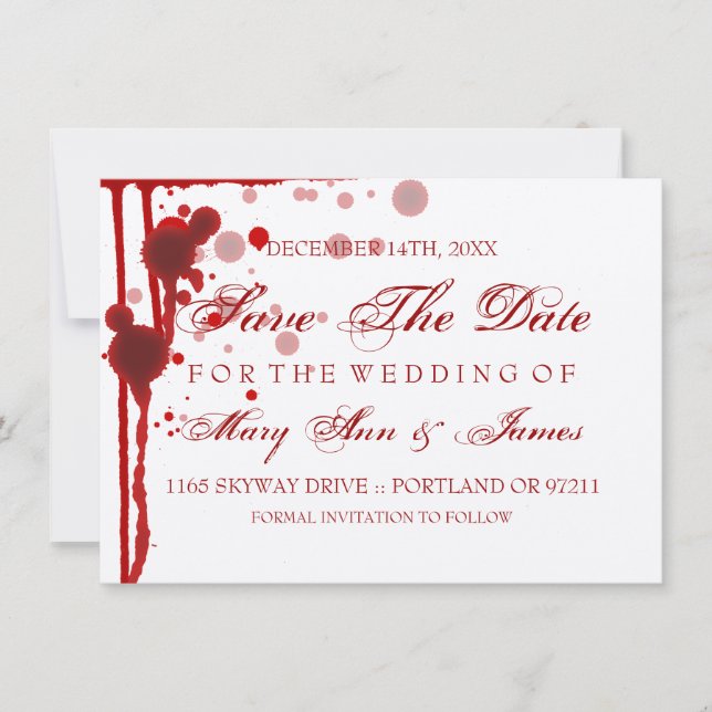 Vampire Halloween Save The Date Fake Blood Red (Front)