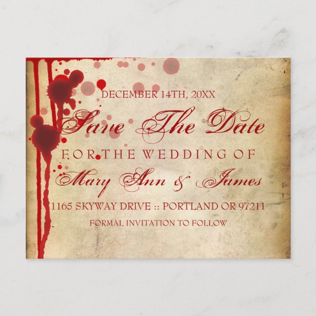 Vampire Halloween Save The Date Fake Blood Red Announcement Postcard (Front)