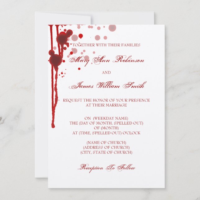 Vampire Halloween Wedding Fake Blood Red Invitation (Front)