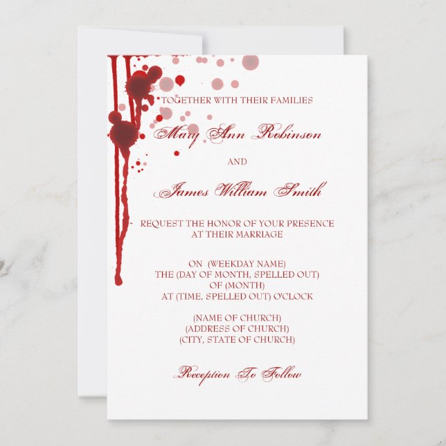 Vampire Halloween Wedding Fake Blood Red Invitation (Front)