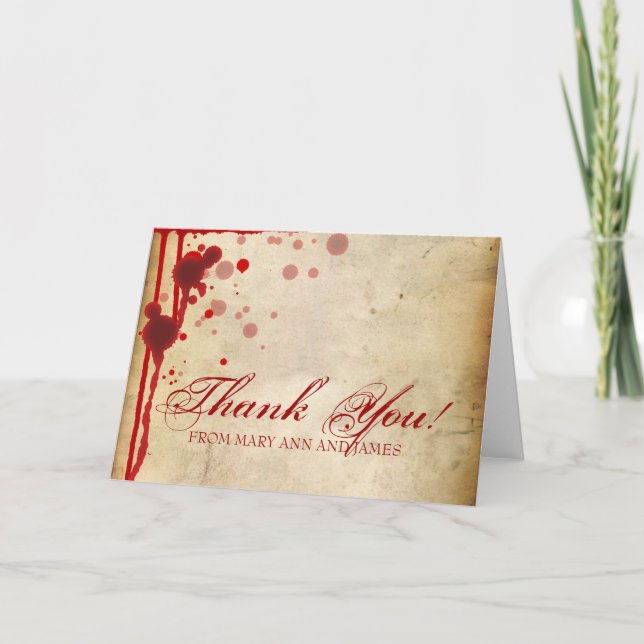 Vampire Halloween Wedding "Thank you" Fake Blood Thank You Card (Front)
