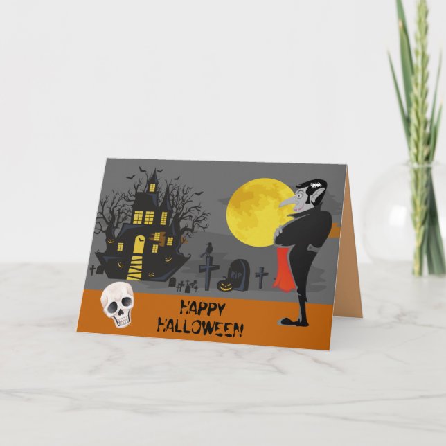 Vampire Haunted House Halloween Card (Front)