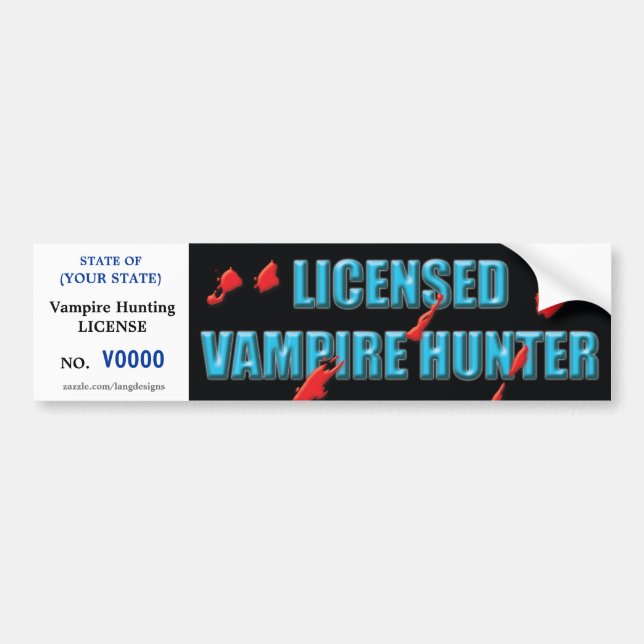 Vampire Hunting license w/ blood spatters Bumper Sticker (Front)