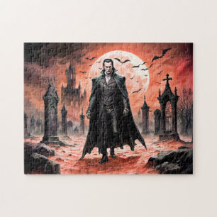 Vampire in Moonlit Graveyard Jigsaw Puzzle