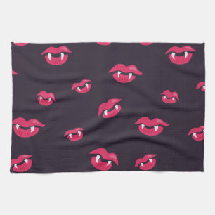 Vampire Lips And Fangs Pattern Tea Towel
