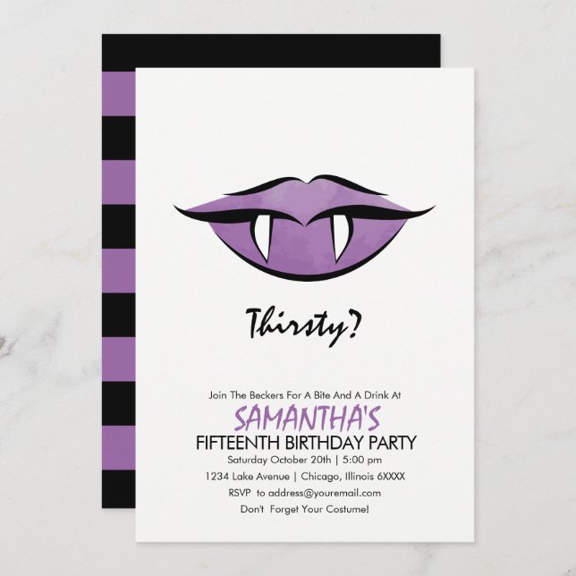 Vampire Lips Goth Birthday Party Invitation Card (Front/Back)