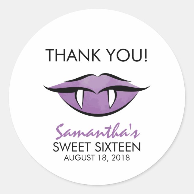 Vampire Lips Goth Thank You Sweet Sixteen Sticker (Front)
