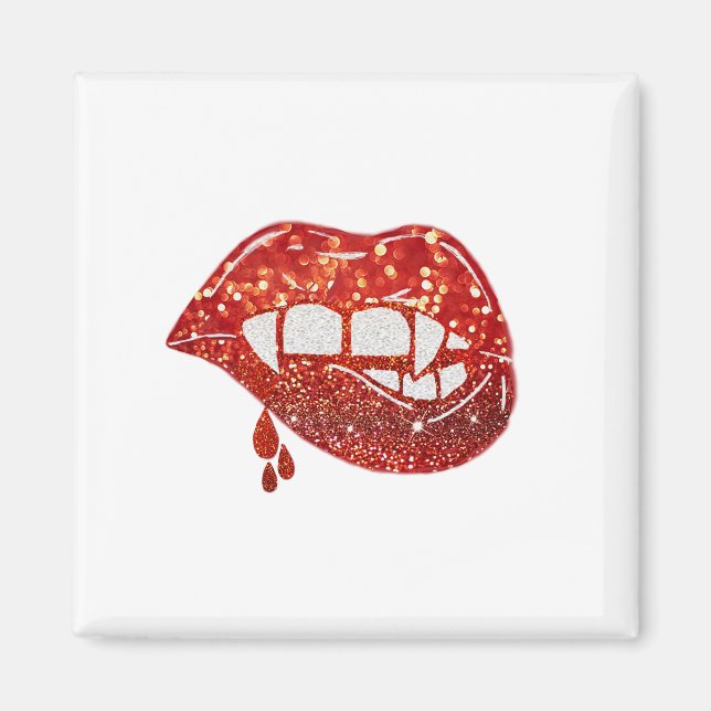 Vampire Lips in Faux Glitter with Dripping Blood Magnet (Front)