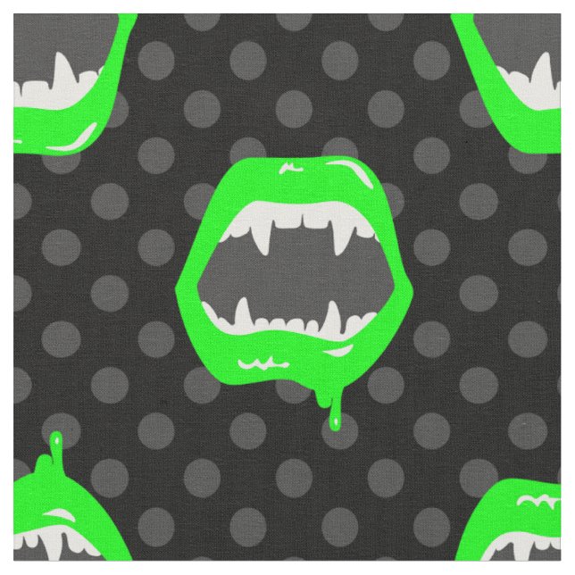 vampire lips monster fanged creature green fabric (Close Up)