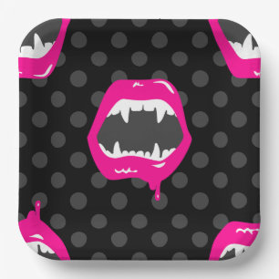 vampire lips monster fanged creature pink paper plate