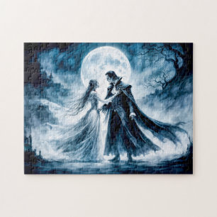 Vampire Love Under Moonlit Sky Jigsaw Puzzle