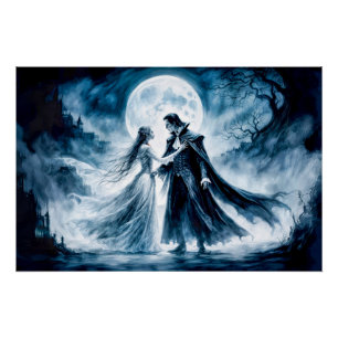 Vampire Love Under Moonlit Sky Poster