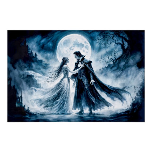 Vampire Love Under Moonlit Sky Poster (Front)
