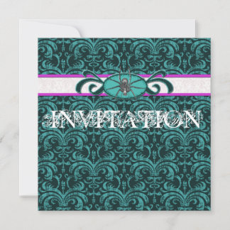 Vampire Lover's Ball Gothic Damask Green & Black Invitation