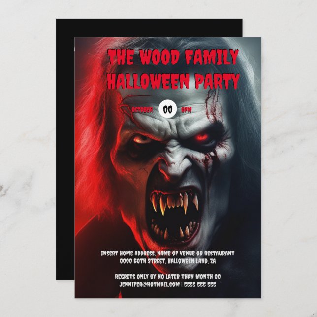 Vampire man adults halloween spooky undead invitation (Front/Back)