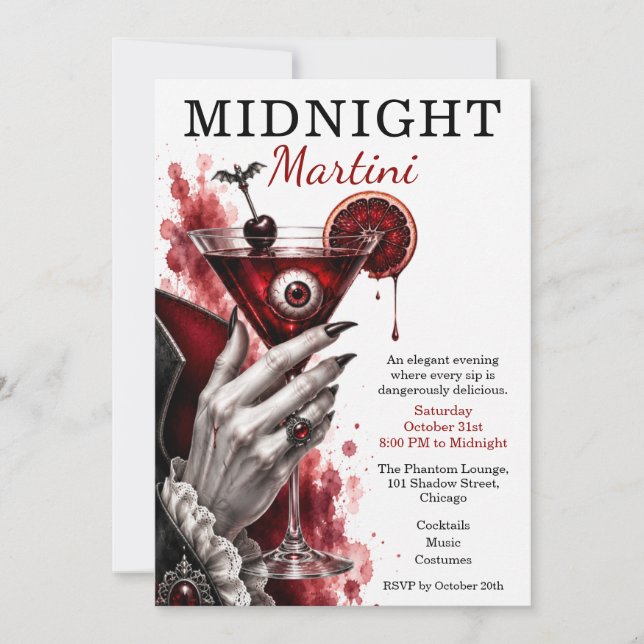 Vampire Martini Halloween Cocktail Party  Invitation (Front)